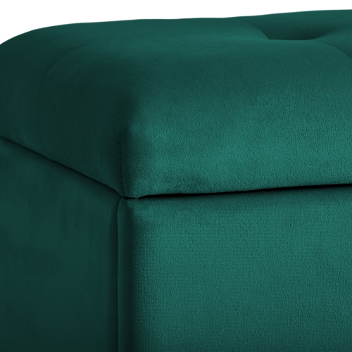 Banc pouf de rangement en velours de Corliving, petit pouf de rangement, repose-pieds, pouf pour petits espaces, pour salon, vert
