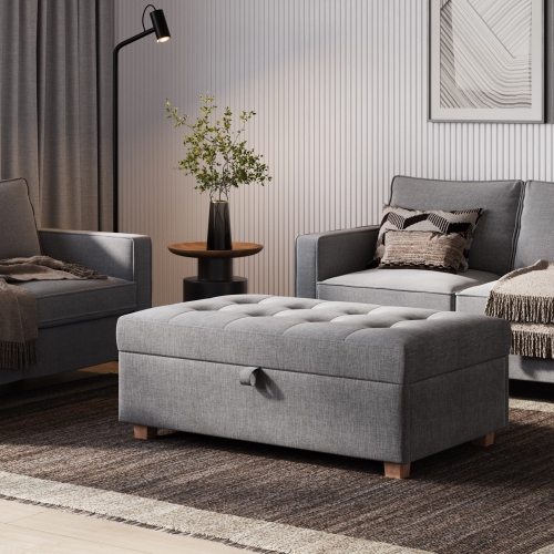 CorLiving – Très grand pouf de rangement de 47&nbsp;po, pouf de rangement, coffre de rangement, pour salon, chambre à coucher, Gris