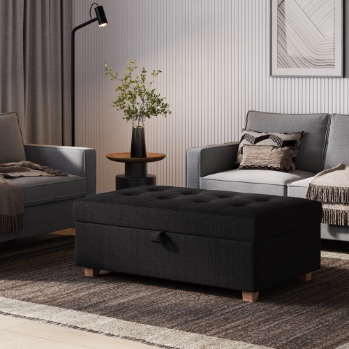 CorLiving – Très grand pouf de rangement de 47&nbsp;po, pouf de rangement, coffre de rangement, pour salon, chambre à coucher, Gris foncé