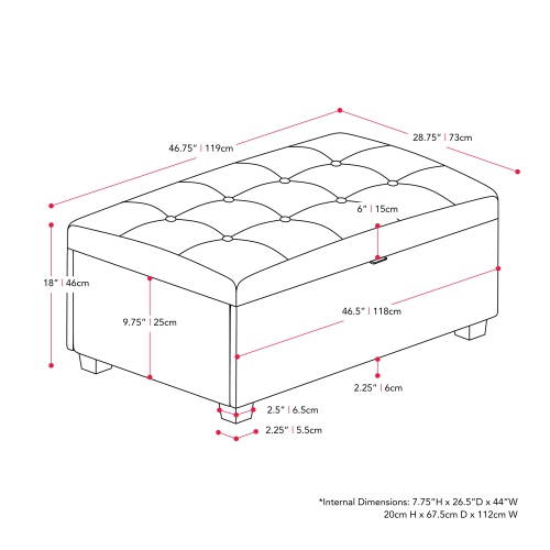 CorLiving – Très grand pouf de rangement de 47 po, pouf de rangement, coffre de rangement, pour salon, chambre à coucher, Gris foncé