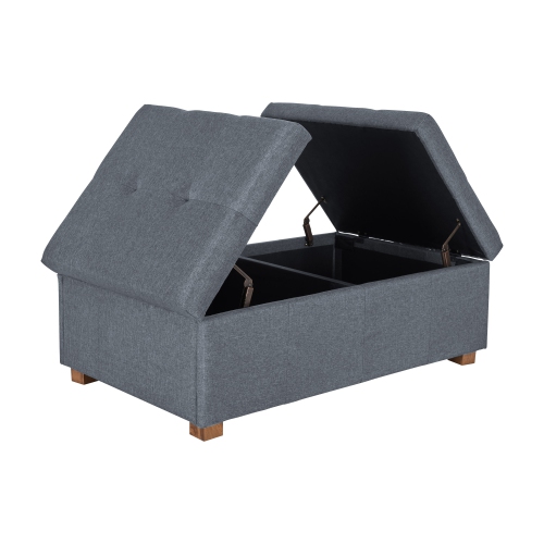 Pouf de rangement de CorLiving, très grand pouf capitonné à deux compartiments de rangement pour le salon, la chambre à coucher, le rangement