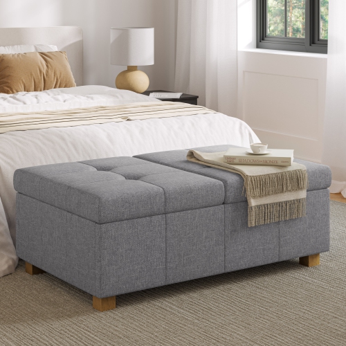CorLiving Storage Ottoman, Extra Large Two Compartment Storage Tufted Ottoman Bench for Living Room, Bedroom, Storage