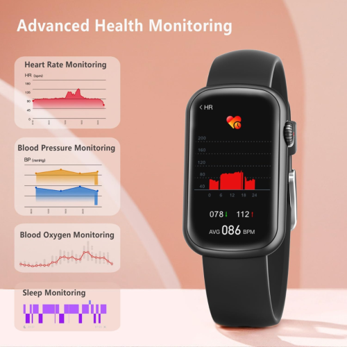 Slim Fitness Tracker with Blood Pressure, 24/7 Heart Rate and Sleep Tracking, IP68 Waterproof Activity Trackers and Smart Watches with Step Tracker,