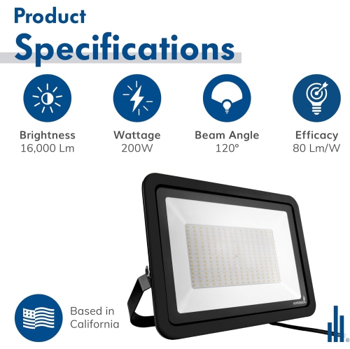 Hyperikon LED Flood Light 200W 180° Rotatable Bracket, 5000k, 16000 Lm, Super Bright Outdoor LED Floodlight, Weatherproof IP65