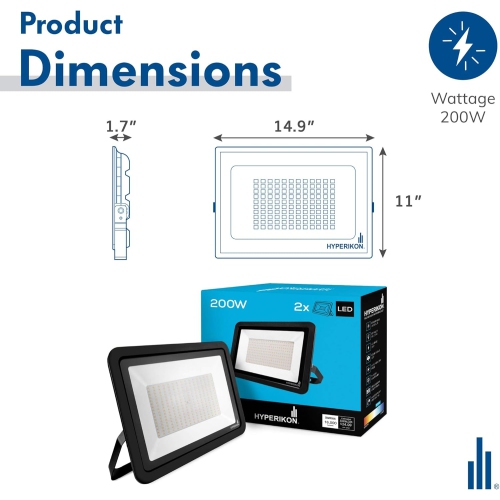 Hyperikon LED Flood Light 200W 180° Rotatable Bracket, 5000k, 16000 Lm, Super Bright Outdoor LED Floodlight, Weatherproof IP65