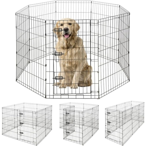 CAPHAUS Foldable Outdoor/Indoor Pet Playpen with Gate, Available in 36 Inch Height Metal Portable Kennel, Heavy-Duty Exercise Fence Cage 8 Panels for