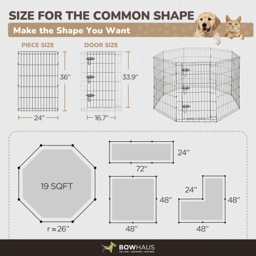 CAPHAUS Foldable Outdoor/Indoor Pet Playpen with Gate, Available in 36 Inch Height Metal Portable Kennel, Heavy-Duty Exercise Fence Cage 8 Panels for