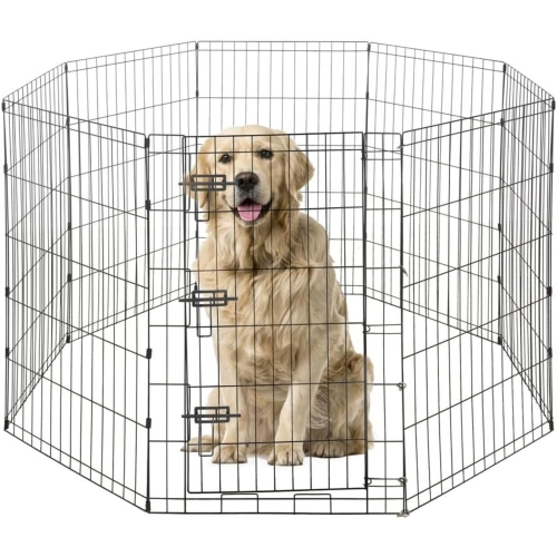 CAPHAUS Foldable Outdoor/Indoor Pet Playpen with Gate, Available in 36 Inch Height Metal Portable Kennel, Heavy-Duty Exercise Fence Cage 8 Panels for