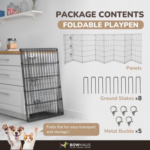 CAPHAUS Foldable Outdoor/Indoor Pet Playpen with Gate, Available in 36 Inch Height Metal Portable Kennel, Heavy-Duty Exercise Fence Cage 8 Panels for