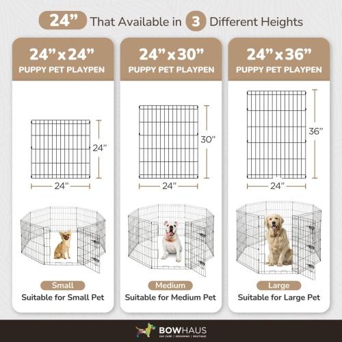 CAPHAUS Foldable Outdoor/Indoor Pet Playpen with Gate, Available in 36 Inch Height Metal Portable Kennel, Heavy-Duty Exercise Fence Cage 8 Panels for