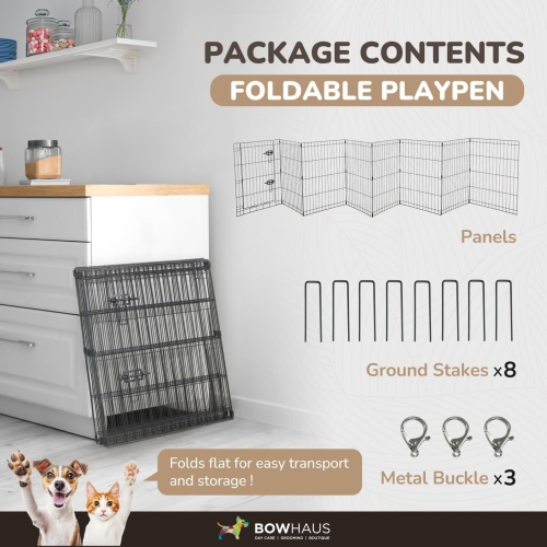 CAPHAUS Foldable Outdoor/Indoor Pet Playpen with Gate, Available in 24 Inch Height Metal Portable Kennel, Heavy-Duty Exercise Fence Cage 8 Panels for