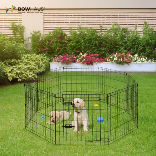CAPHAUS Foldable Outdoor/Indoor Pet Playpen with Gate, Available in 24 Inch Height Metal Portable Kennel, Heavy-Duty Exercise Fence Cage 8 Panels for