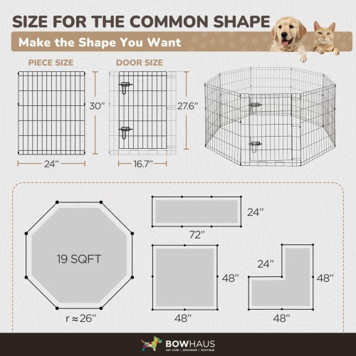 CAPHAUS Foldable Outdoor/Indoor Pet Playpen with Gate, Available in 30 Inch Height Metal Portable Kennel, Heavy-Duty Exercise Fence Cage 8 Panels for