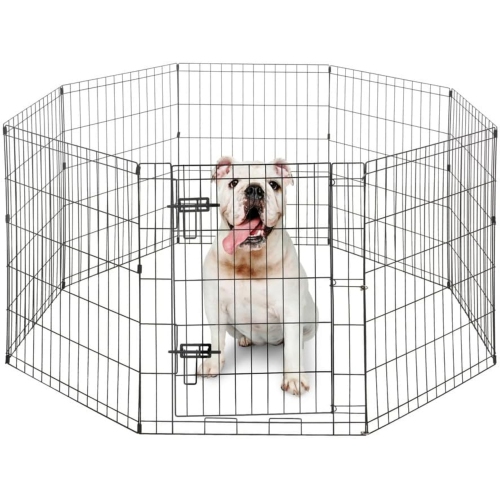 CAPHAUS Foldable Outdoor/Indoor Pet Playpen with Gate, Available in 30 Inch Height Metal Portable Kennel, Heavy-Duty Exercise Fence Cage 8 Panels for