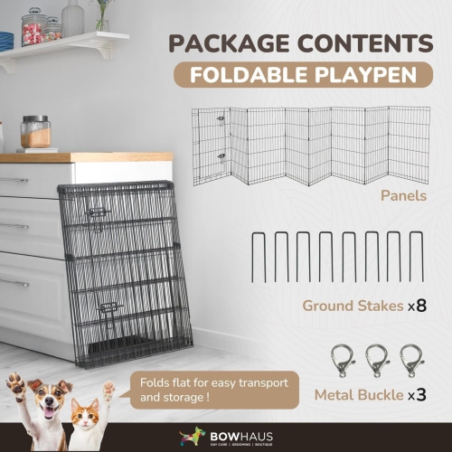 CAPHAUS Foldable Outdoor/Indoor Pet Playpen with Gate, Available in 30 Inch Height Metal Portable Kennel, Heavy-Duty Exercise Fence Cage 8 Panels for