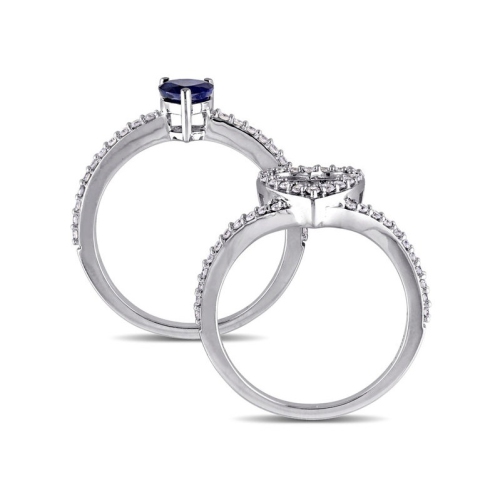1/2 Carat Blue Sapphire Heart Promise Ring Set in 10K White Gold with Diamonds