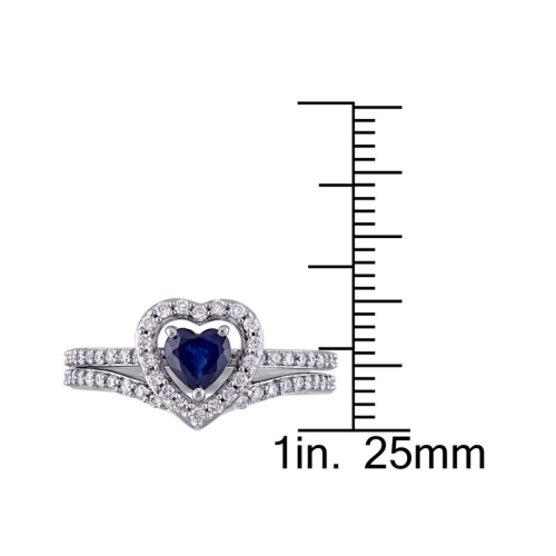 1/2 Carat Blue Sapphire Heart Promise Ring Set in 10K White Gold with Diamonds