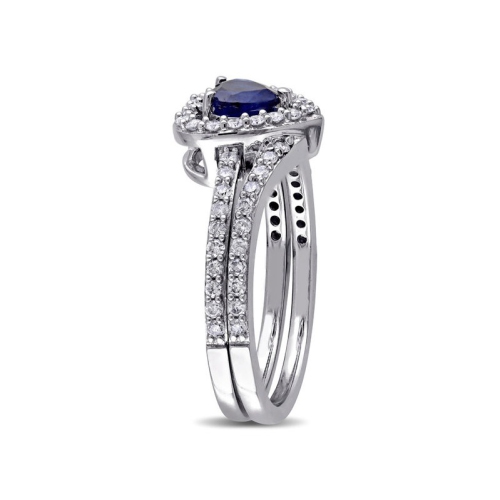 1/2 Carat Blue Sapphire Heart Promise Ring Set in 10K White Gold with Diamonds