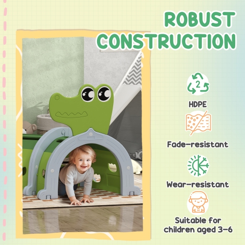 Qaba Tunnel for Kids to Crawl Through, Crocodile Design Toddler Play Tunnel Indoor & Outdoor Climbing Toys Play Structure for 3-6 Years, Green, 76" x