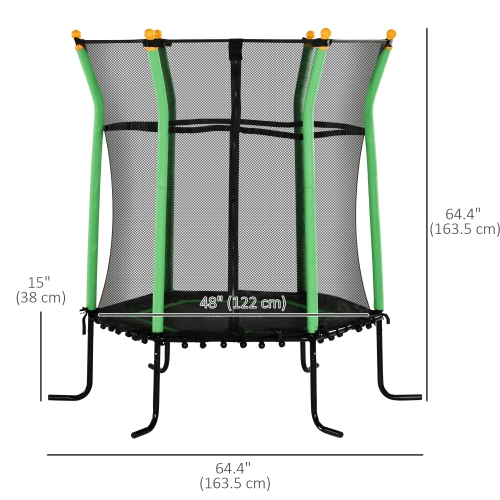 Soozier 63" Kids Trampoline Mini Indoor Bouncer Jumper with Enclosure Net Elastic Thick Padded Pole Gift for Child Toddler Age 3-10 Years Old Green
