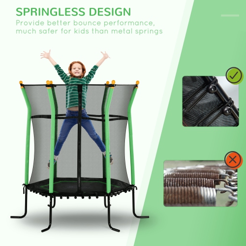 Soozier 63" Kids Trampoline Mini Indoor Bouncer Jumper with Enclosure Net Elastic Thick Padded Pole Gift for Child Toddler Age 3-10 Years Old Green