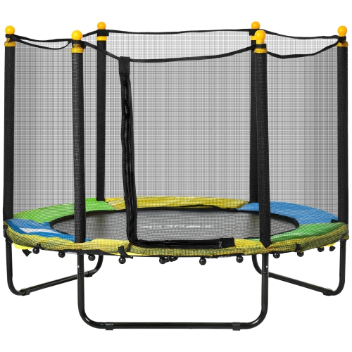 Qaba 55" Trampoline for Kids, 44.5"H Indoor Outdoor Toddler Trampoline with Safety Enclosure Net, Baby Recreational Play for Boys and Girls, Ages