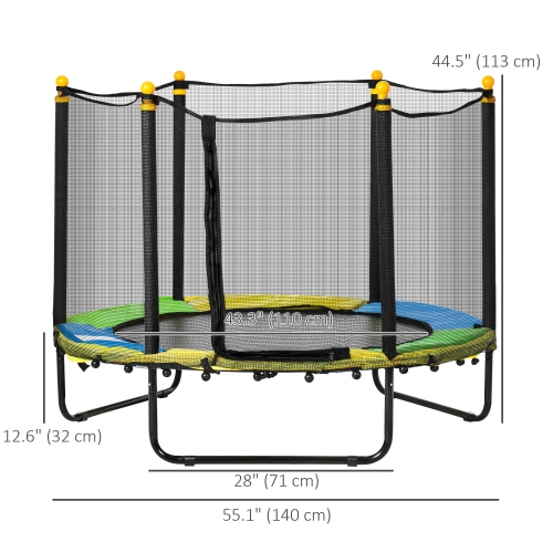 Qaba 55" Trampoline for Kids, 44.5"H Indoor Outdoor Toddler Trampoline with Safety Enclosure Net, Baby Recreational Play for Boys and Girls, Ages