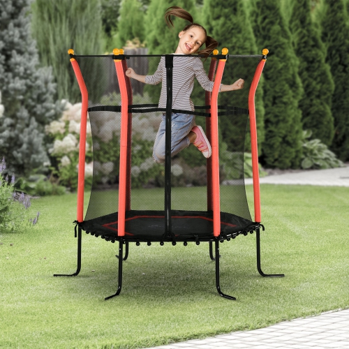 Soozier 63" Kids Trampoline Mini Indoor Bouncer Jumper with Enclosure Net Elastic Thick Padded Pole Gift for Child Toddler Age 3-10 Years Old Red