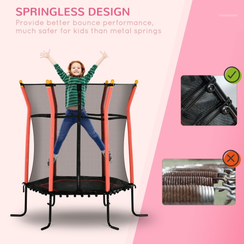 Soozier 63" Kids Trampoline Mini Indoor Bouncer Jumper with Enclosure Net Elastic Thick Padded Pole Gift for Child Toddler Age 3-10 Years Old Red