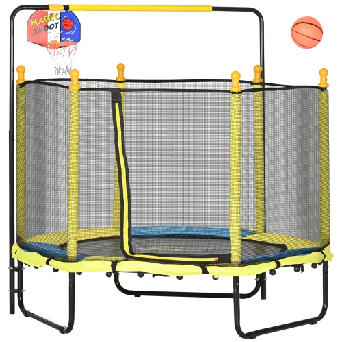 QABA  55" Trampoline for Kids, 47.2"-55.1"h Indoor Outdoor Toddler Trampoline \w Safety Enclosure Net, Baby Recreational Play for Boys And Girls