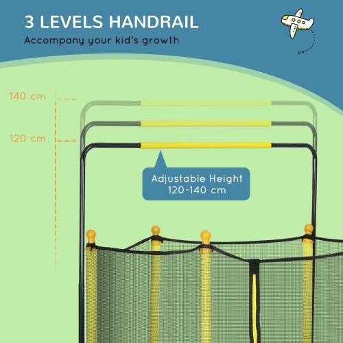 Qaba 55" Trampoline for Kids, 47.2"-55.1"H Indoor Outdoor Toddler Trampoline with Safety Enclosure Net, Baby Recreational Play for Boys and Girls,