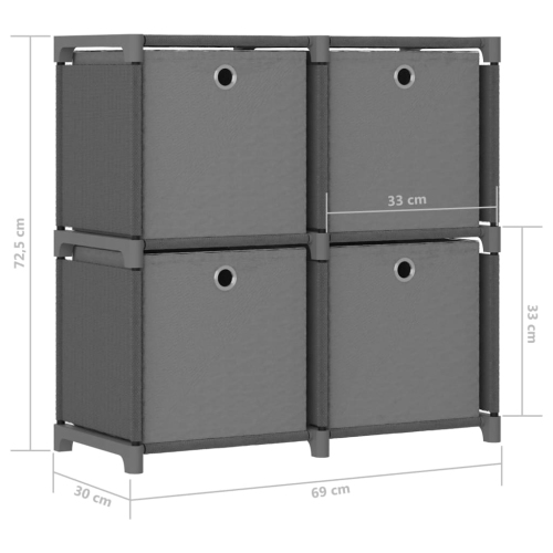 vidaXL 4-Cube Display Shelf with Boxes Grey 69x30x72.5 cm Fabric