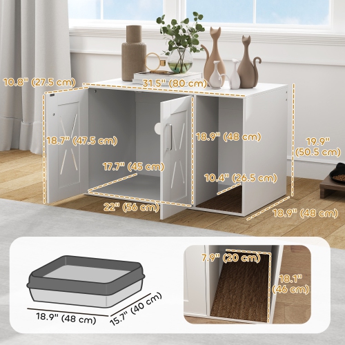 PawHut – Armoire à litière pour chats, meuble caché pour litière pour chats avec plateau à gratter, table d'extrémité pour la maison pour chats et