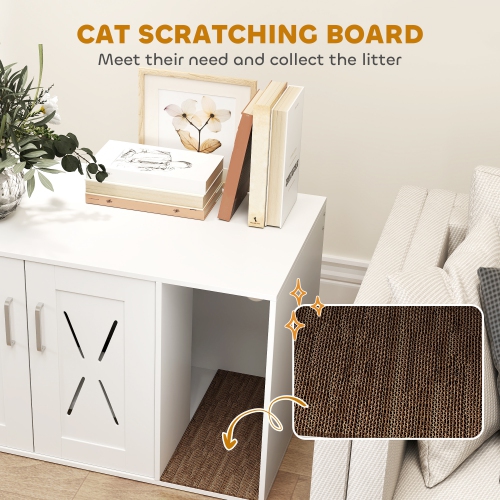 PawHut – Armoire à litière pour chats, meuble caché pour litière pour chats avec plateau à gratter, table d'extrémité pour la maison pour chats et