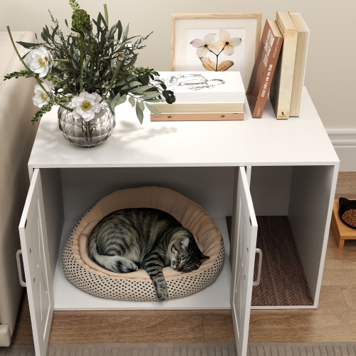 PawHut – Armoire à litière pour chats, meuble caché pour litière pour chats avec plateau à gratter, table d'extrémité pour la maison pour chats et