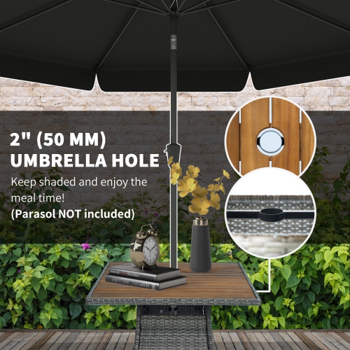 Outsunny 5 Pieces Rattan Patio Dining Set for 4, Patio Table and Chairs with 50mm Umbrella Hole and Cushions, Wicker Outdoor Dining Set for Garden,