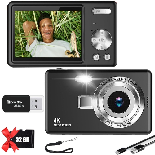Image 1 de 9.. MAKATA Kid's 4K Digital Camera and Video Recorder 48MP 16X Zoom 1080P HD Vlogging Point and Shoot Camera 32GB Memory Card, Gift for Kids, Teens,
