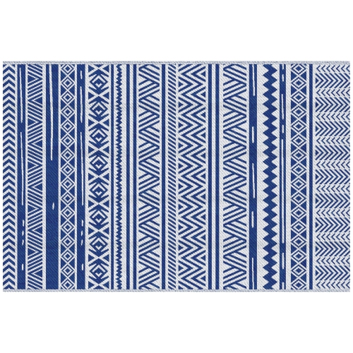 Tapis réversible Outsunny pour VR, 6 x 9 pi, tapis d'extérieur pour la cour, terrasse, pique-nique, plage, camping, Bleu foncé et blanc