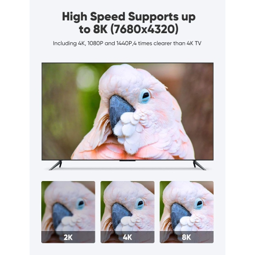 8K HDMI Cable 6.6FT/2M, 8K 60Hz, 4K 120Hz 48Gbps HDMI Cord Support 8K UHD, 4K HDR, HDCP 2.2&2.3, Dynamic HDR, eARC