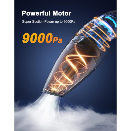 Handheld Vacuum Cordless Rechargeable 9KPA - [2H Fast Charging Dock] Portable Car Vacuum Cleaner High Power Suction with LED Light, 2 HEPA Filters,