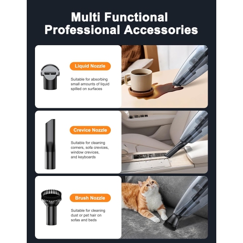 Handheld Vacuum Cordless Rechargeable 9KPA - [2H Fast Charging Dock] Portable Car Vacuum Cleaner High Power Suction with LED Light, 2 HEPA Filters,