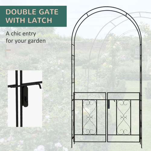 Outsunny 7.6FT Metal Garden Arch with Gate, Garden Arbor Trellis for Climbing Plants, Roses, Vines, Wedding Arch for Outdoor Garden, Lawn, Backyard,
