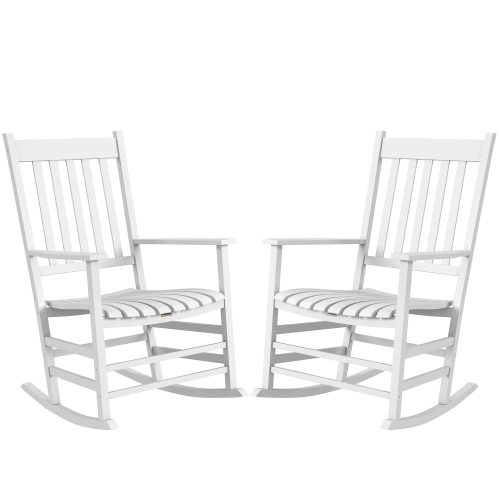 Image 1 de 9.. Ensemble de 2 chaises berçantes de patio en bois Outsunny, chaises berçantes d'extérieur avec accoudoirs larges, dossier haut, siège et dossier