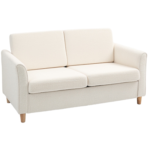 Image 1 of 9.. HOMCOM 56" Loveseat Sofa, Upholstered 2-Seater Couch with Armrests and Wooden Legs for Living Room, Bedroom, Cream White