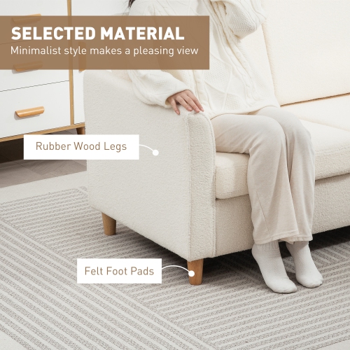 HOMCOM – Causeuse 56&nbsp;po, canapé 2 places rembourré avec accoudoirs et pattes en bois pour le salon, la chambre à coucher, blanc crème