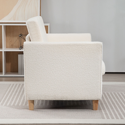 HOMCOM – Causeuse 56&nbsp;po, canapé 2 places rembourré avec accoudoirs et pattes en bois pour le salon, la chambre à coucher, blanc crème