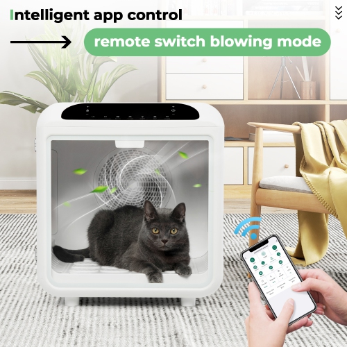 HOXPETY 66L Large Pet Dryer Box, Automatic Ultra Quiet Cat Hair Drying Box with Smart Temperature, Wind and Time Via APP or Touch Panel Control,
