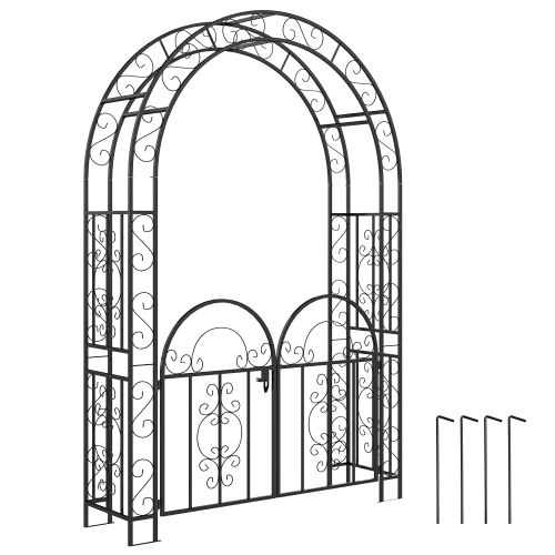 Outsunny 7.4ft Steel Garden Arch with Gate, Garden Arbor Trellis for Climbing Plants, Roses, Vines, Wedding Arch for Outdoor, Garden, Lawn, Backyard,