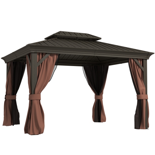 Image 1 de 9.. Outsunny 10' x 12' Hardtop Gazebo Canopy with Galvanized Steel Roof, Aluminum Frame, Permanent Gazebo with Netting and Curtains for Patio, Garden,