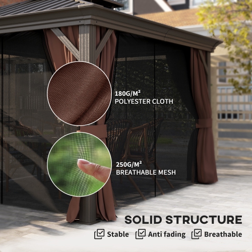 Outsunny 10' x 12' Hardtop Gazebo Canopy with Galvanized Steel Roof, Aluminum Frame, Permanent Gazebo with Netting and Curtains for Patio, Garden,